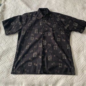 Pierre Cardin Mens Hawaiian Shirt Size L Palms Beach Island 100% Cotton